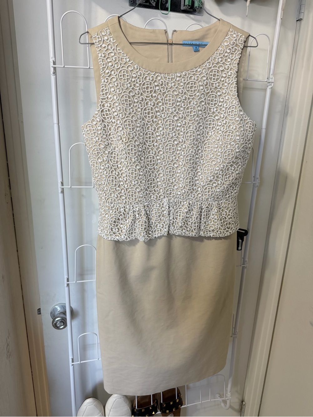 ANTONIO MELANI Beige and Ivory Lace Midi Dress